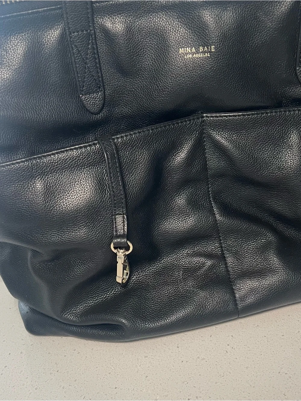 MINA BAIE Black Leather Diaper Tote Crossbody Backpack Bag